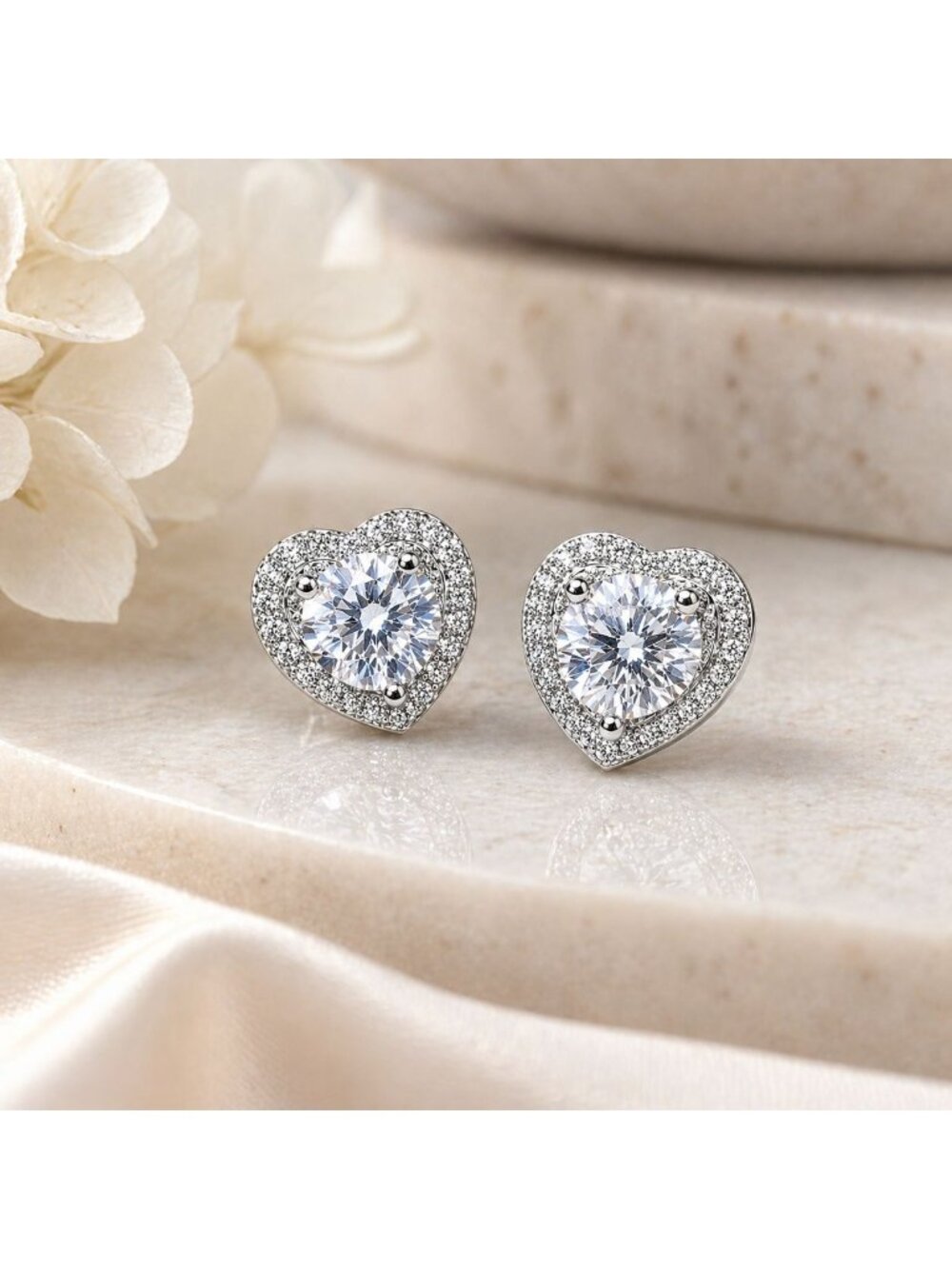 Vintage Heart Stud Earrings Made with Swarovski Crystal Silver Halo Y2K Jewelry